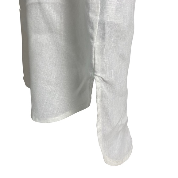 Ellen Tracy White 100% Linen Sleeveless V-Neck Blouse, Hi- Low Hem Size Small - Picture 3 of 8